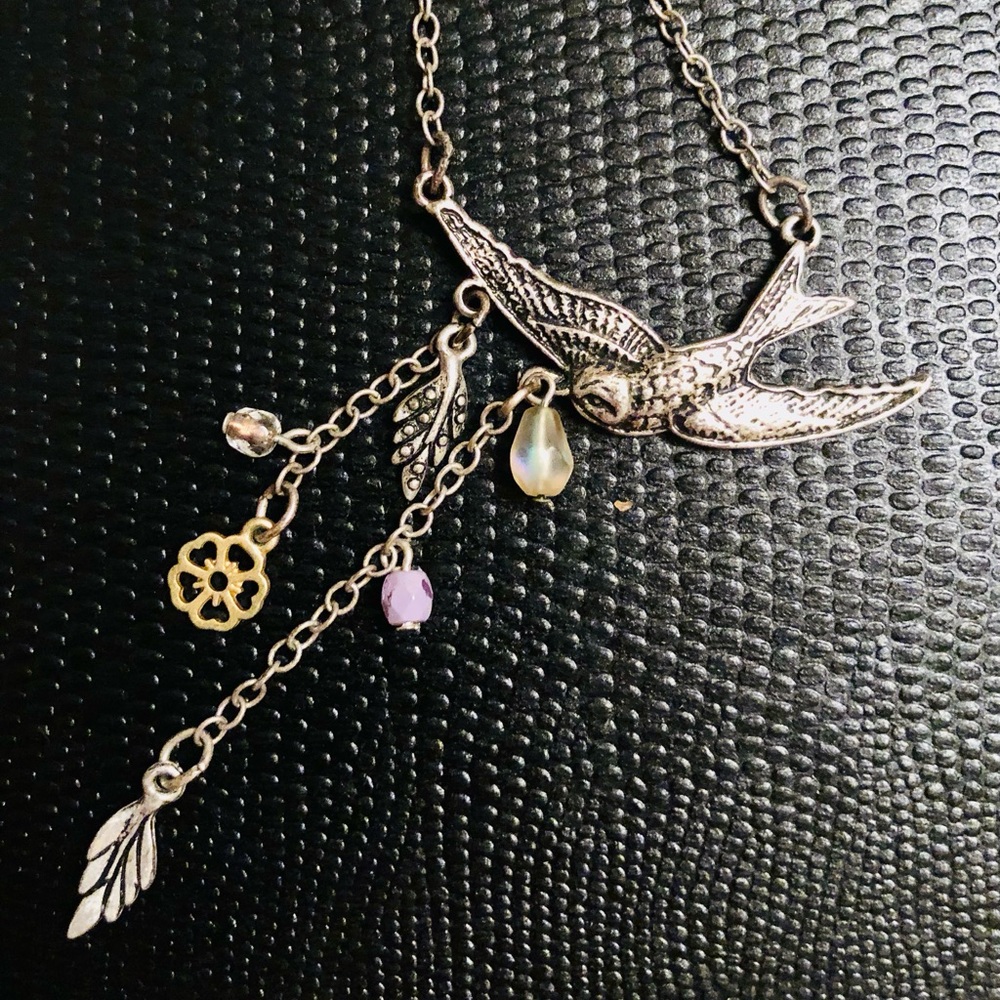 Silver Bird Pendant & Charm Necklace
